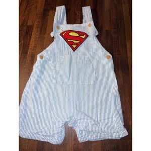 DC Comics Superman Seersucker Shortalls Light Blue White Stripe Toddler 24M